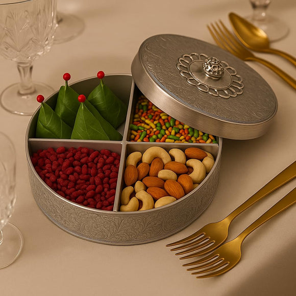 Comfy Homes Mini Multipurpose Candy Set | Elegant Decorative Candy Storage Box for Chocolates, Dry Fruits, Snacks & Sweets | Premium Gifting Box for Home & Festive Return Gifts (Silver)