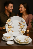 Comfy Homes Round Melamine 41 Pcs Dinner Set | 6 Dinner Plates, 6 Small Plates, 1 Serving Tray, 3 Big Serving Bowls with Lid, 12 Small Bowls, 6 Spoons, 4 Serving Spoons (Yellow Majesty)-3