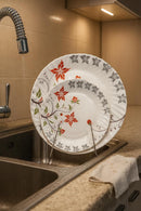 Comfy Homes Round Melamine 41 Pcs Dinner Set | 6 Dinner Plates, 6 Small Plates, 1 Serving Tray, 3 Big Serving Bowls with Lid, 12 Small Bowls, 6 Spoons, 4 Serving Spoons (Orange Blossom)-5