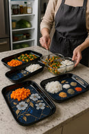 Comfy Homes Durable Multi-Use Premium Printed Rectangular Melamine Serve Ware Set with 3 Trays (Small, Medium & Large) (Blue Tulips)-8