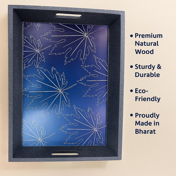 Comfy Homes Stylish Wooden Tray | Handcrafted Multipurpose Serving Tray with Handles | Durable, Food-Safe and Eco-Friendly | Perfect for Tea, Coffee, Snacks, Breakfast and Home Decor (Blue)