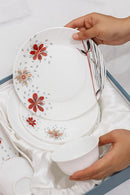Comfy Homes Round Melamine 41 Pcs Floral Dinner Set | 6 Dinner Plates, 6 Small Plates, 1 Serving Tray, 3 Big Serving Bowls with Lid, 12 Small Bowls, 6 Spoons, 4 Serving Spoons (Blackkish Red Flora)-2