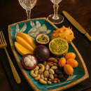 Comfy Homes Wooden Serving Platter | Handcrafted Natural Wood Tray with Floral Design | Durable, Food-Safe and Eco-Friendly | Platter for Snacks, Fruits, Appetizers and Kitchen Decor (Teal Blue)-7