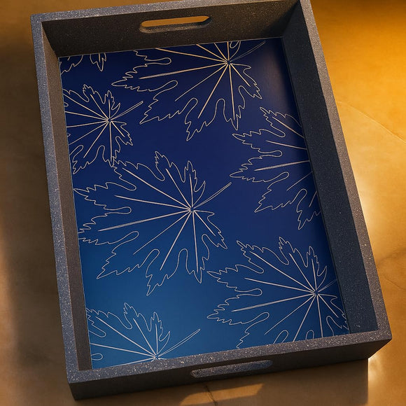 Comfy Homes Stylish Wooden Tray | Handcrafted Multipurpose Serving Tray with Handles | Durable, Food-Safe and Eco-Friendly | Perfect for Tea, Coffee, Snacks, Breakfast and Home Decor (Blue)