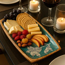 Comfy Homes Wooden Serving Platter | Handcrafted Natural Wood Tray with Floral Design | Durable, Food-Safe and Eco-Friendly | Platter for Snacks, Fruits, Appetizers and Kitchen Decor (Teal Blue)-5