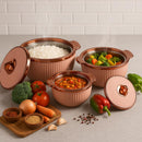 Comfy Homes Set of 3 Casseroles, 1000 2000 3000 ML | Inner Stainless Steel & Outer Plastic Material | BPA Free, Food Grade Hot Pot | Easy to Carry Insulated Roti, Chapati & Kitchen Storage Set(Peach)-3