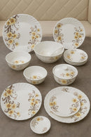 Comfy Homes Round Melamine 41 Pcs Dinner Set | 6 Dinner Plates, 6 Small Plates, 1 Serving Tray, 3 Big Serving Bowls with Lid, 12 Small Bowls, 6 Spoons, 4 Serving Spoons (Yellow Majesty)-1