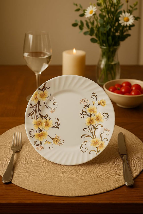 Comfy Homes Round Melamine 41 Pcs Dinner Set | 6 Dinner Plates, 6 Small Plates, 1 Serving Tray, 3 Big Serving Bowls with Lid, 12 Small Bowls, 6 Spoons, 4 Serving Spoons (Yellow Majesty)