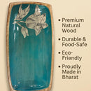 Comfy Homes Wooden Serving Platter | Handcrafted Natural Wood Tray with Floral Design | Durable, Food-Safe and Eco-Friendly | Platter for Snacks, Fruits, Appetizers and Kitchen Decor (Teal Blue)-2