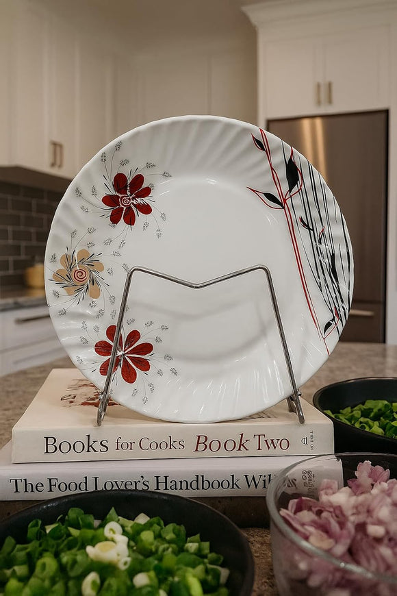 Comfy Homes Round Melamine 41 Pcs Floral Dinner Set | 6 Dinner Plates, 6 Small Plates, 1 Serving Tray, 3 Big Serving Bowls with Lid, 12 Small Bowls, 6 Spoons, 4 Serving Spoons (Blackkish Red Flora)