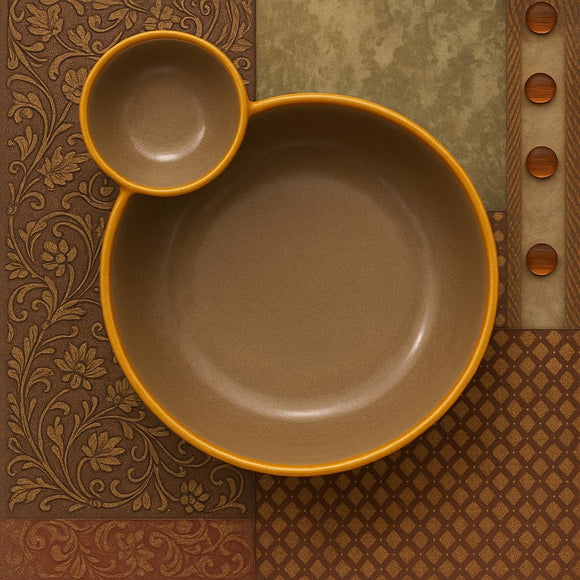 Comfy Homes Ceramic Dual Delight Chip and Dip Platter | Elegant Stoneware Snack & Dinner Plate | Stylish Brown Modern Design | Ideal for Starters, Snacks, Desserts & Parties