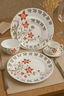 Comfy Homes Round Melamine 41 Pcs Dinner Set | 6 Dinner Plates, 6 Small Plates, 1 Serving Tray, 3 Big Serving Bowls with Lid, 12 Small Bowls, 6 Spoons, 4 Serving Spoons (Orange Blossom)-2