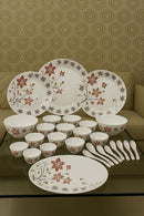 Comfy Homes Round Melamine 41 Pcs Dinner Set | 6 Dinner Plates, 6 Small Plates, 1 Serving Tray, 3 Big Serving Bowls with Lid, 12 Small Bowls, 6 Spoons, 4 Serving Spoons (Orange Blossom)-1