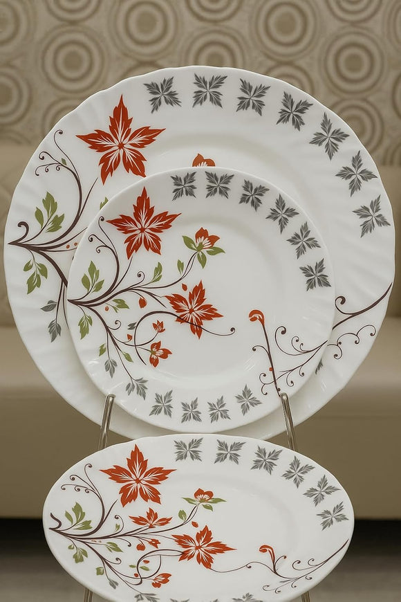 Comfy Homes Round Melamine 41 Pcs Dinner Set | 6 Dinner Plates, 6 Small Plates, 1 Serving Tray, 3 Big Serving Bowls with Lid, 12 Small Bowls, 6 Spoons, 4 Serving Spoons (Orange Blossom)