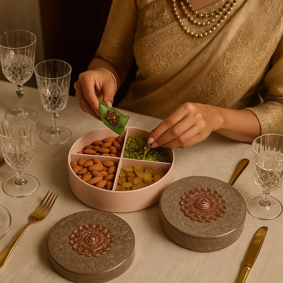 Comfy Homes Mini Multipurpose Candy Set | Elegant Decorative Candy Storage Box for Chocolates, Dry Fruits, Snacks & Sweets | Premium Gifting Box for Home & Festive Return Gifts (Rose Gold)