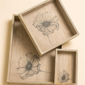 Comfy Homes Wooden Serving Tray | Handcrafted Natural Wood Trays for Snacks, Tea, Coffee, Breakfast & Entertaining | Rustic, Durable & Eco-Friendly Kitchenware (Beige, Set of 3)