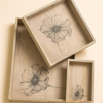 Comfy Homes Wooden Serving Tray | Handcrafted Natural Wood Trays for Snacks, Tea, Coffee, Breakfast & Entertaining | Rustic, Durable & Eco-Friendly Kitchenware (Beige, Set of 3)