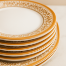 Comfy Homes Round Melamine 41 Pcs Dinner Set | 6 Dinner Plates, 6 Small Plates, 1 Serving Tray, 3 Big Serving Bowls with Lid, 12 Small Bowls, 6 Spoons, 4 Serving Spoons (Kesar Bloom)-8