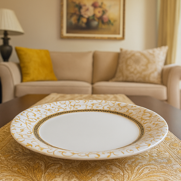 Comfy Homes Pure Melamine Round Dinner Set | 6 Dinner Plates, 6 Small Plates, 1 Serving Tray, 3 Big Serving Bowls with Lid, 12 Small Bowls, 6 Spoons, 4 Serving Spoons (SonaPatra)