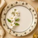 Comfy Homes Round Melamine 41 Pcs Dinner Set | 6 Dinner Plates, 6 Small Plates, 1 Serving Tray, 3 Big Serving Bowls with Lid, 12 Small Bowls, 6 Spoons, 4 Serving Spoons (Gulbahar Luxe)-3