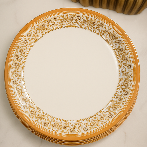 Comfy Homes Round Melamine 41 Pcs Dinner Set | 6 Dinner Plates, 6 Small Plates, 1 Serving Tray, 3 Big Serving Bowls with Lid, 12 Small Bowls, 6 Spoons, 4 Serving Spoons (Kesar Bloom)