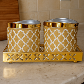 Comfy Homes  Dry Fruit Container Collection | Dry Food Storage Box I Gifting Use I Multi-Purpose Box I Serving Platter with 4 section (Golden Bliss Set of 2) - 0