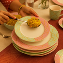 Comfy Homes Round Melamine 41 Pcs Dinner Set | 6 Dinner Plates, 6 Small Plates, 1 Serving Tray, 3 Big Serving Bowls with Lid, 12 Small Bowls, 6 Spoons, 4 Serving Spoons (The Nawabi Series)-4