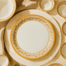 Comfy Homes Round Melamine 41 Pcs Dinner Set | 6 Dinner Plates, 6 Small Plates, 1 Serving Tray, 3 Big Serving Bowls with Lid, 12 Small Bowls, 6 Spoons, 4 Serving Spoons (Kesar Bloom)-5