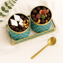 Comfy Homes Revolving Dry Fruit Container Collection | Dry Food Storage Box I Gifting Use I Multi-Purpose Box I Serving Platter with 4 section (Magical Green Set of 2)-1