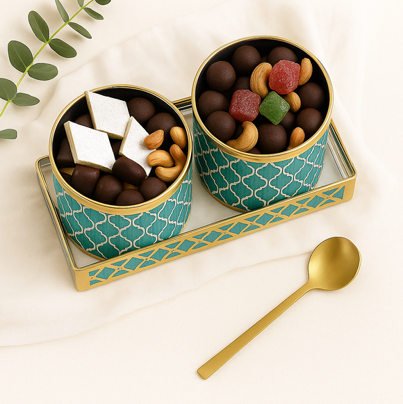 Comfy Homes Revolving Dry Fruit Container Collection | Dry Food Storage Box I Gifting Use I Multi-Purpose Box I Serving Platter with 4 section (Magical Green Set of 2)