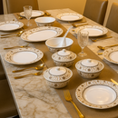 Comfy Homes Round Melamine 41 Pcs Dinner Set | 6 Dinner Plates, 6 Small Plates, 1 Serving Tray, 3 Big Serving Bowls with Lid, 12 Small Bowls, 6 Spoons, 4 Serving Spoons (Gulbahar Luxe)-2