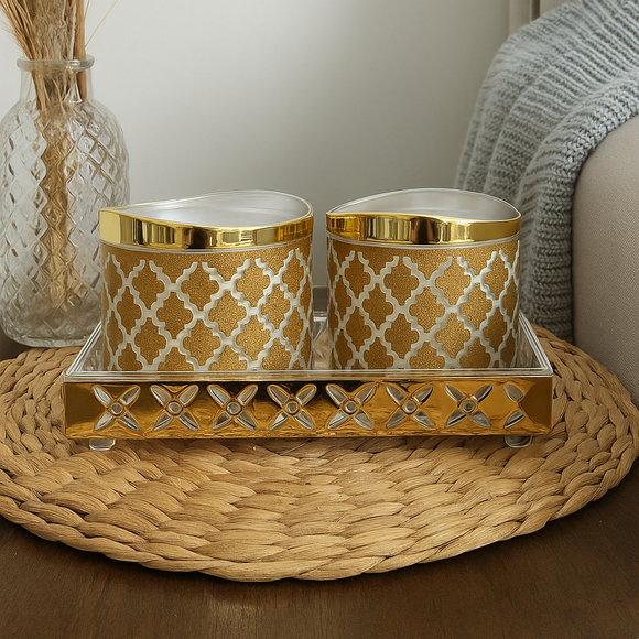 Comfy Homes Revolving Dry Fruit Container Collection | Dry Food Storage Box I Gifting Use I Multi-Purpose Box I Serving Platter with 4 section (Golden Bliss Set of 2)