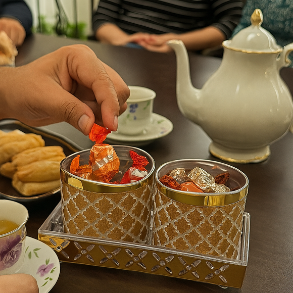 Comfy Homes Revolving Dry Fruit Container Collection | Dry Food Storage Box I Gifting Use I Multi-Purpose Box I Serving Platter with 4 section (Golden Bliss Set of 2)