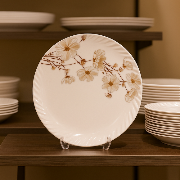 Comfy Homes Round Melamine 41 Pcs Dinner Set | 6 Dinner Plates, 6 Small Plates, 1 Serving Tray, 3 Big Serving Bowls with Lid, 12 Small Bowls, 6 Spoons, 4 Serving Spoons (Amber Grace)