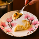 Comfy Homes Round Melamine 41 Pcs Dinner Set | 6 Dinner Plates, 6 Small Plates, 1 Serving Tray, 3 Big Serving Bowls with Lid, 12 Small Bowls, 6 Spoons, 4 Serving Spoons (Pink Blossom)-7