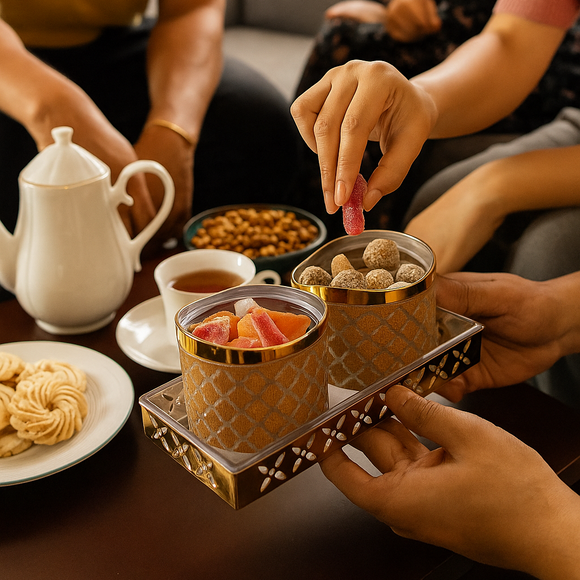 Comfy Homes Revolving Dry Fruit Container Collection | Dry Food Storage Box I Gifting Use I Multi-Purpose Box I Serving Platter with 4 section (Golden Bliss Set of 2)