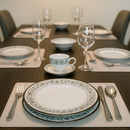 Comfy Homes Round Melamine 41 Pcs Dinner Set | 6 Dinner Plates, 6 Small Plates, 1 Serving Tray, 3 Big Serving Bowls with Lid, 12 Small Bowls, 6 Spoons, 4 Serving Spoons (Nizam Gold)-3