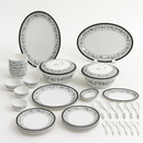 Comfy Homes Round Melamine 41 Pcs Dinner Set | 6 Dinner Plates, 6 Small Plates, 1 Serving Tray, 3 Big Serving Bowls with Lid, 12 Small Bowls, 6 Spoons, 4 Serving Spoons (Nizam Gold)-2