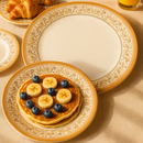 Comfy Homes Round Melamine 41 Pcs Dinner Set | 6 Dinner Plates, 6 Small Plates, 1 Serving Tray, 3 Big Serving Bowls with Lid, 12 Small Bowls, 6 Spoons, 4 Serving Spoons (Kesar Bloom)-4