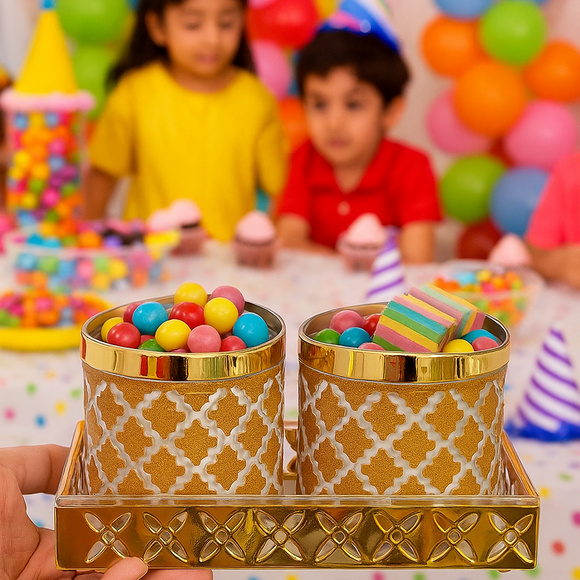 Comfy Homes Revolving Dry Fruit Container Collection | Dry Food Storage Box I Gifting Use I Multi-Purpose Box I Serving Platter with 4 section (Golden Bliss Set of 2)