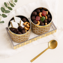 Comfy Homes Revolving Dry Fruit Container Collection | Dry Food Storage Box I Gifting Use I Multi-Purpose Box I Serving Platter with 4 section (Golden Bliss Set of 2)-1
