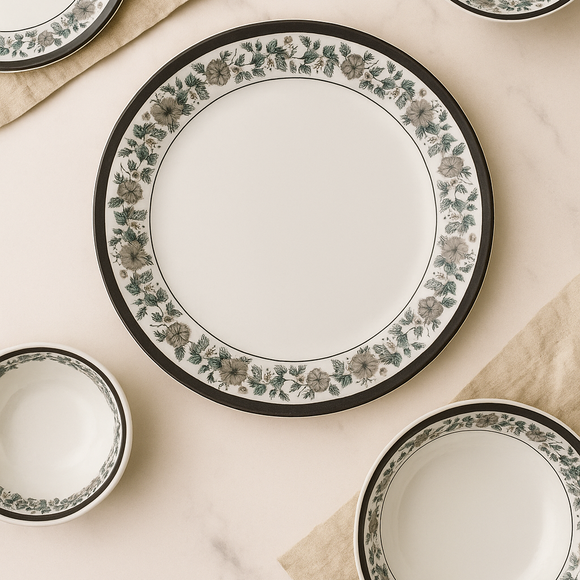 Comfy Homes Round Melamine 41 Pcs Dinner Set | 6 Dinner Plates, 6 Small Plates, 1 Serving Tray, 3 Big Serving Bowls with Lid, 12 Small Bowls, 6 Spoons, 4 Serving Spoons (Nizam Gold)