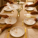 Comfy Homes Round Melamine 41 Pcs Dinner Set | 6 Dinner Plates, 6 Small Plates, 1 Serving Tray, 3 Big Serving Bowls with Lid, 12 Small Bowls, 6 Spoons, 4 Serving Spoons (Amber Grace)-3