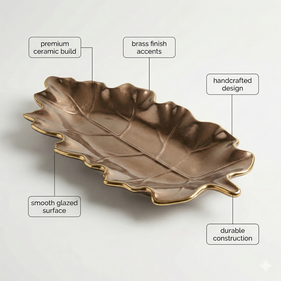 Comfy Homes 12-Inch Ceramic Serving Platter with Brass Finish – Luxury Statement Tableware for Elegant Hosting