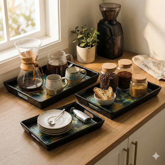 Comfy Homes™ Premium Multi-Purpose Melamine Tray Set (Set of 3)(Small, Medium & Large) (Mystery Breeze)
