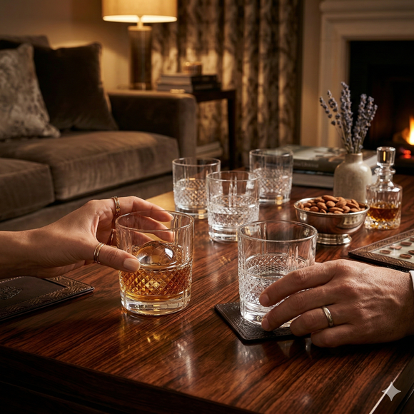 Comfy Homes Signature 340ml Whiskey & Water Glasses – Luxury Heavy-Base Crystal Clear Barware Set (Set of 6) (Heritage Reserve)