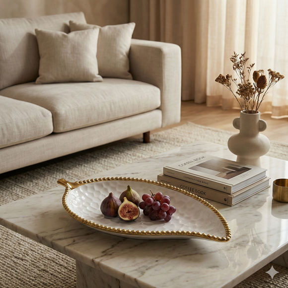Comfy Homes 12-Inch Ceramic Serving Platter with Golden Rim – Elegant Luxury Tableware for Hosting & Décor