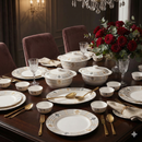 40 Pcs Melamine Dinner Set | Round Design with Dinner Plates, Small Plates, Serving Tray, Bowls with Lids, Spoons & Serving Spoons | Unbreakable & Lightweight Dinnerware (Royal Magic)-1