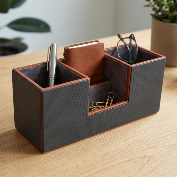 The Sovereign Multi-Tasker: Handcrafted Vegan Leather Divided Organizer Cup (Ocean Orange)