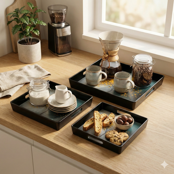 Comfy Homes™ Premium Multi-Purpose Melamine Tray Set (Set of 2)(Medium & Large) (Autumn Breeze)